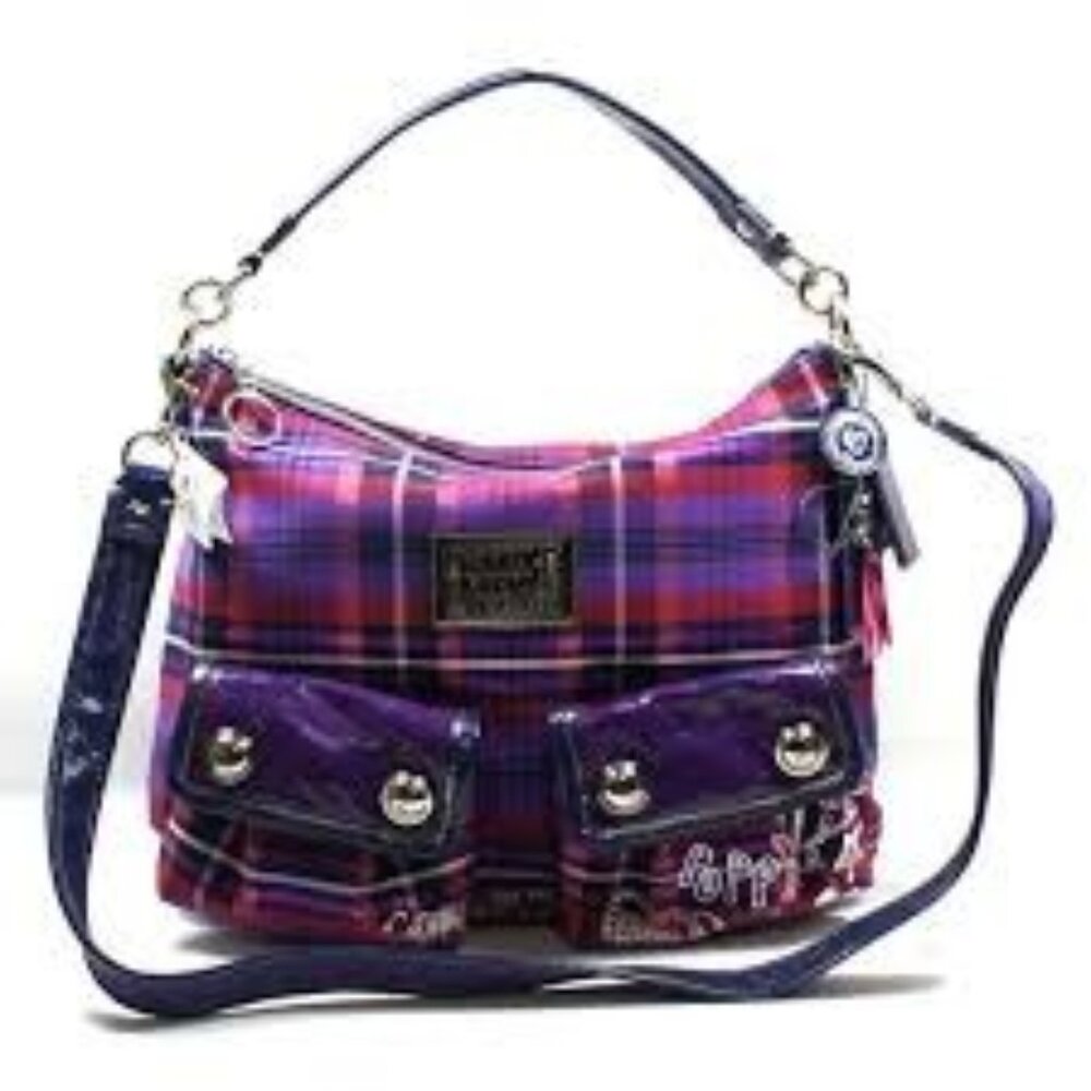 Euc Coach Poppy Tartan Purple Tote Bag Purse